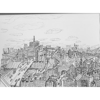 Imaginary city, black fine liner on art paper